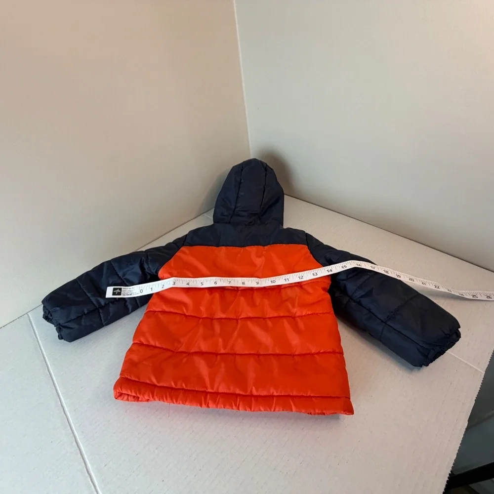 Oshkosh‎ B'Gosh Puffer Jacket Blue Orange White Hooded Full Zip 2T
